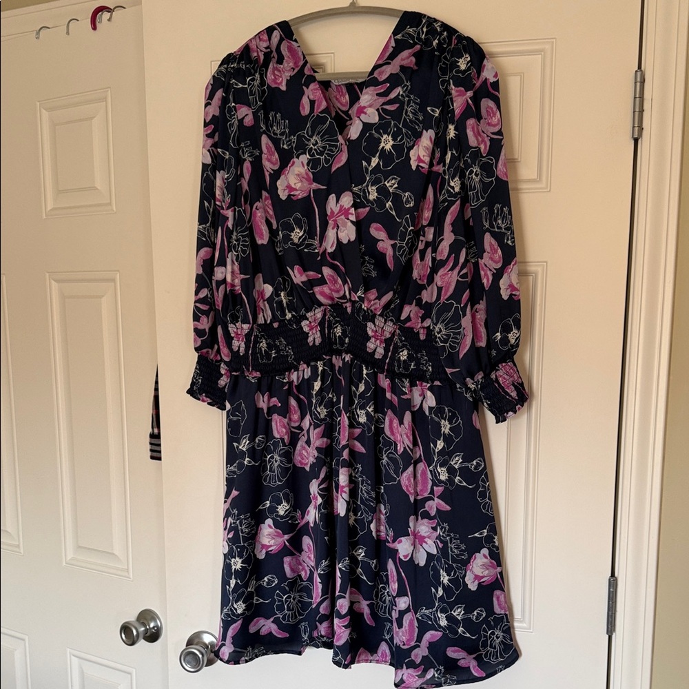 Ophelia Roe Navy Floral Wrap Dress with Pink Blooms